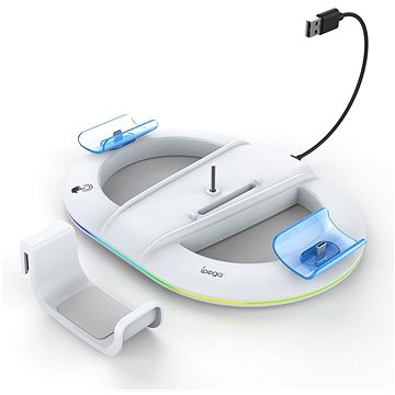 iPega P5S045 Vertikální Nabíjecí Stojan s RGB pro PS5/PS5 Slim White