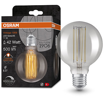 

OSRAM kouřová LED stmívatelná žárovka E27 11 W VINTAGE GLOBE, teplá bílá