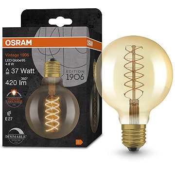 

OSRAM stmívatelná LED žárovka E27 4,8 W VINTAGE GLOBE, teplá bílá
