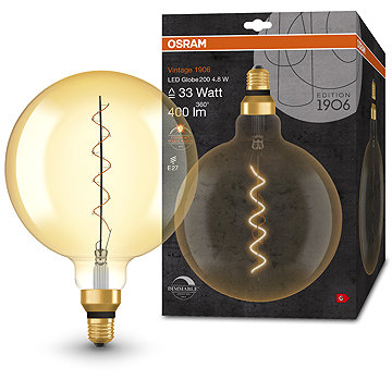

OSRAM zlatá vintage stmívatelná LED žárovka E27 4,8 W GLOBE, teplá bílá