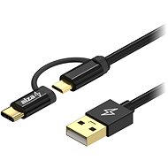 Datový kabel AlzaPower AluCore 2in1 Micro USB + USB-C 2m černý