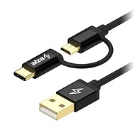 Datový kabel AlzaPower MultiCore Micro USB + USB-C 2m černý