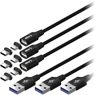 Datový kabel AlzaPower MagCore 2in1 USB-C + Micro USB, 5A, Multipack 3ks, 1m černý