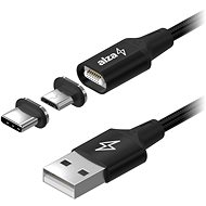Datový kabel AlzaPower MagCore 2in1 USB-C + Micro USB, 3A, 2m černý