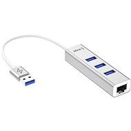 USB Hub AlzaPower AluCore USB-A (M) na 3× USB-A (F) s LAN stříbná