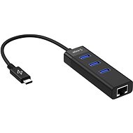 AlzaPower Core USB-C (M) na 3× USB-A (F) s LAN černá