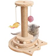 Hračka pro kočky AngelMate Koulodráha dřevěná s hračkami a škrabadlem 34 × 26 cm 
