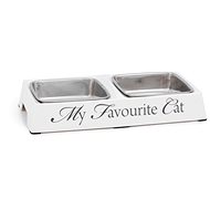 Pet Amour DBL My Favourite Cat Double Bowl White 2 × 200ml - Cat Bowl