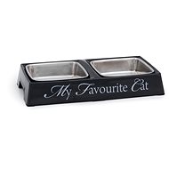 Pet Amour DBL My Favourite Cat Double Bowl Grey 2 × 200ml - Cat Bowl