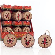 EUROLAMP Dřevěné ozdoby s červenými kostkovanými vzory, 3 vzory, 72 ks, 10,8 cm, cena za 1 kus - Vánoční ozdoby