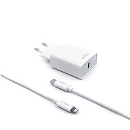 Nabíječka do sítě FIXED Travel s USB-C výstupem a USB-C/Lightning kabelu podpora PD 1m MFI 18W, bílá