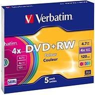 Média VERBATIM DVD+RW SERL 4,7GB, 4x, colour, slim case 5 ks