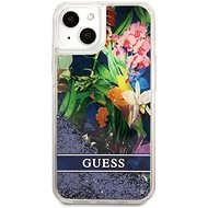 Guess Liquid Glitter Flower kryt pro Apple iPhone 13 mini Blue