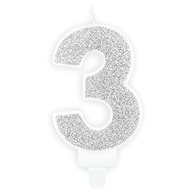 Birthday Candle, 7cm, Number "3", Silver - Candle