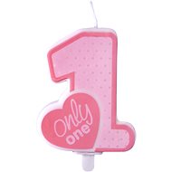 Birthday candle, 8cm, number &quot;1&quot;, only one, pink - Candle