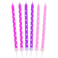 Cake Candles, 10cm, with Stand, Polka Dots, Purple, Pink, 24 pcs - Candle