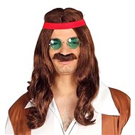 Hippies Brown Wig and Mustache with Headband - Wig