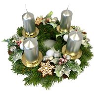 Chvojkový adventní věnec s perníčky ve stříbrné barvě 30 cm - Vánoční svícen