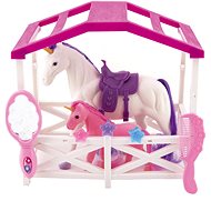 Teddies Unicorn Horse with saddle with foal combing fleece with accessories with fence
