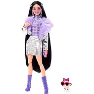 Barbie Extra - Stříbrné Šaty s fialovým boa - Panenka