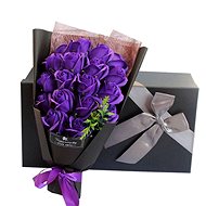 Medvídárek fialový puget z mýdlových růží v dárkovém boxu - Dárkový box