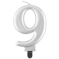 Narozeninová svíčka na dort - 9 - metalická stříbrná - 8 cm - Svíčka