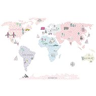 Kopko samolepky na zeď mapa světa - pink - Samolepicí dekorace