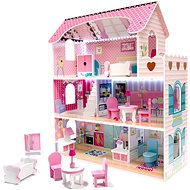 Domeček pro panenky Dřevěný domeček pro panenky + nábytek 70 cm růžový LED