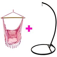 IWHome Hanging armchair DIONA with fringes old pink + stand ERIS black IWH-10190013 + IWH-10260002 - Rocking Chair