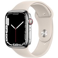 Chytré hodinky Apple Watch Series 7 45mm Cellular Stříbrný nerez s hvězdně bílým sportovním řemínkem