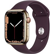 Chytré hodinky Apple Watch Series 7 45mm Cellular Zlatý nerez s temně třešňovým sportovním řemínkem