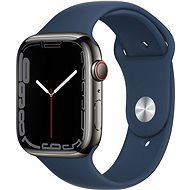 Apple Watch Series 7 45mm Cellular Grafitový nerez s hlubokomořsky modrým sportovním řemínkem - Chytré hodinky