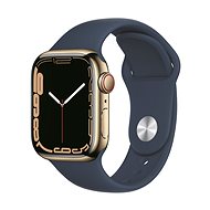 Apple Watch Series 7 45mm Cellular Zlatý nerez s hlubokomořsky modrým sportovním řemínkem - Chytré hodinky