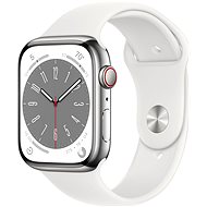 Apple Watch Series 8 45mm Cellular Stříbrný nerez s hvězdně bílým sportovním řemínkem - Chytré hodinky