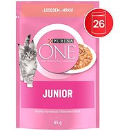 Purina One Junior mini filetky s lososem a mrkví ve šťávě 26 × 85 g - Kapsička pro kočky