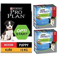 Pro Plan Medium Puppy Optistart kuře 12 kg + Dentalife Medium Multipack 16 × 69 g 