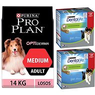 Pro Plan Medium Adult Optiderma losos 14 kg + Dentalife Medium Multipack 16 × 69 g 