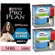 Pro Plan Medium & Large Adult 7+ Optiderma losos 14 kg + Dentalife Medium Multipack 16 × 69 g