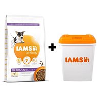 IAMS Dog Puppy Small & Medium Chicken 12 kg + IAMS Dog nádoba na krmivo 15 kg - Sada krmiva