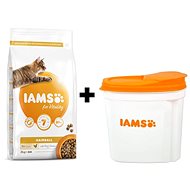 IAMS Cat Adult Hairball Chicken 2 kg + IAMS Cat nádoba na krmivo 2 kg - Sada krmiva