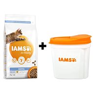 IAMS Cat Adult Dental Chicken 2 kg + IAMS Cat nádoba na krmivo 2 kg - Sada krmiva