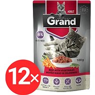 Grand Hovězí maso se zeleninou 12 × 100g - Kapsička pro kočky
