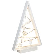 LED dřevěný vánoční stromek s ozdobami, 15LED, přírodní dřevo, 37cm, 2x AA