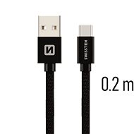Swissten textilní datový kabel USB-C 0.2m černý - Datový kabel