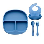 Dětská silikonová barevná sada s talířem - Pastelová modrá - Dětská miska