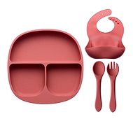 Dětská silikonová barevná sada s talířem - Perleťová růžová - Dětská miska