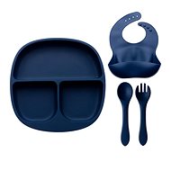 Dětská silikonová barevná sada s talířem - Tmavě modrá - Dětská miska