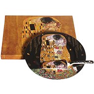 Servírovací sada Home Elements Porcelánový talíř se lžící na dort Klimt Polibek tmavý - Servírovací sada