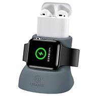 USAMS US-ZJ051 2in1 Silicon Charging Holder For Apple Watch And AirPods grey - Stojánek