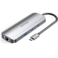 Vention Type-C (USB-C) to HDMI / 3x USB3.0 / RJ45 / SD / TF / PD 0.15M Gray Aluminum Alloy Type